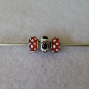 3 Pandora Disney Minnie Mouse Charms 2 dots 1 ears